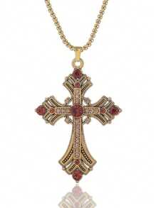 1pc Vintage Cross Pendant Necklace, Fashionable Sweater Chain Suitable For Women And Men