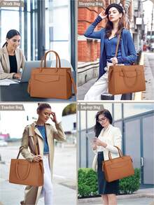 NEWHEY 女士笔记本电脑包 15.6 英寸皮革托特包 2 件套专业工作包带手拿包大号办公电脑包教师包单肩包 - 彩色 - 查看 11