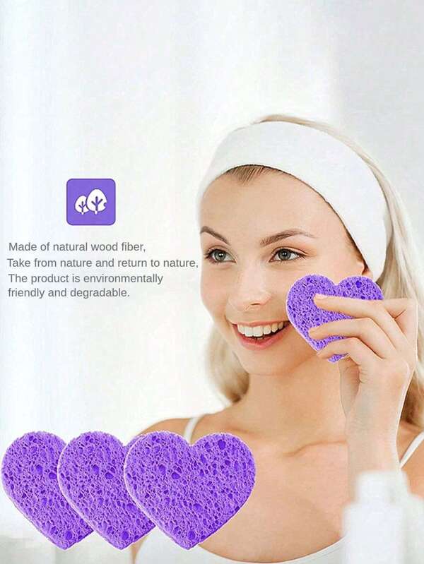 10/50pcs Heart-Shaped Compressed Facial Sponges, For Beauticians - 100% Natural Fiber Professional Beauty Spa Sponge For Face Cleansing, Massage, Exfoliating, Masking, Makeup Removal
