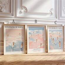 1 件/3 件复古夏日海滩海报 - 现代墙壁艺术印刷装饰，时尚绘画，适用于客厅卧室家庭办公室宿舍装饰墙壁背景设计图片可选框架 - 彩色 - 查看 3