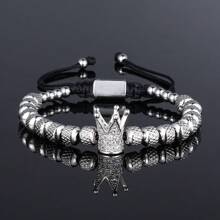 1 Pieza Pulsera de cuerda trenzada con decoración de corona de acero inoxidable de lujo, adecuada para uso diario, puede ser un regalo para novio, amigo, fiesta de cumpleaños