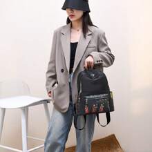 1 Mochila com Padrão Retrô de Elefante, Mochila de Moda Feminina, Mochila de Viagem Portátil de Grande Capacidade com Vários Bolsos, Adequada para Uso de Mulheres em Aula, Transporte, Viagem e Compras com Padrões Aleatórios
