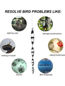 6pcs Woodpecker Home Pole, Outdoor Bird Reflective Equipment, Reflective Scare Pole, Outdoor Bird Reflector, Bird Scare Pole Silver Suspension Plastic Bird Deterrent Device, Wind-Driven Rotating Scare Pole Suitable For Eaves, Branches, Balconies, Gardens, Orchards - Silver - View 4