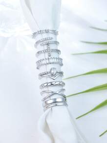 10 piezas Juego de anillos delicados y redondos de circonita cúbica, anillos cruzados, anillos con extremo abierto, anillos irregulares, obsequios de joyas preciosas para regalos cotidianos para mujeres