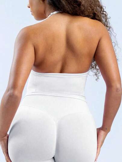 Yefecy New Impact Sports Yoga Vest Fitness Top Gym Clothes Workout Backless Scrunch Built In BH Cups Tops,Adjustable Straps view 4