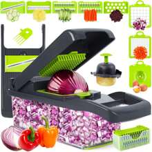 Coupe-légumes multifonctionnel, trancheuse de cuisine 15 pièces, coupe-légumes manuel, cuisine professionnelle