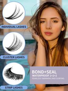 1pc Eyelash Bonding And Sealing Waterproof Cluster Eyelash Glue 6ml, For Eyelash Extension Long Lasting 72 Hours Strong Fixation Personal Eyelash Glue, Suitable For Self-Use At Home Black Cluster Eyelash Glue + Transparent Eyelash Seal 2 In 1 Home Eyelash Cluster DIY Eyelash Kit - 黑色 - 查看 5