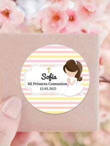 12/24/40 piezas Pegatinas personalizadas para Mi Primera Comunión - Etiquetas de y personalizadas para niños y niñas, Pequeños regalos para Mi Primera Comunión con diseños de flores y lunares, Elegantes pegatinas de papel para celebraciones, Decoraciones de Comunión | Decoraciones de flores para la Comunión | Etiquetas con nombre personalizadas, Decoraciones para lavado, Útiles escolares, Regreso a clases - Multicolor - Ver 31