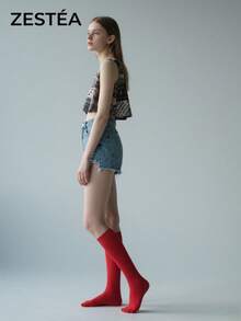 1 双女士及膝袜，白色、黑色、红色户外运动袜，休闲袜，返校袜