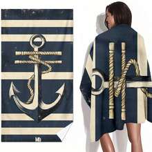 1pc Nautical Striped Anchor Print Beach Towel - Soft, Lightweight, Sand-Proof, Quick-Drying Microfiber, Suitable For Travel, Swimming, Surfing, Yoga, Camping And Beach Accessories, Beach Essential | Modern Towel | Lightweight Beach Towel Beach Essentials - Multicolor - View 3