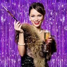 2Pack Silver Metallic Tinsel Foil Fringe Curtains, Door Streamer Photo Booth Backdrop Birthday Wedding, Graduation Engagement Bridal Shower Bachelorette Party Decorations Dancing Ball Party - 紫色 - 查看 10