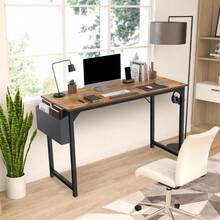 Escritorio de oficina y computadora OLIXIS, escritorio moderno de madera de 63 pulgadas para escribir, trabajar y estudiar con bolsa de almacenamiento y gancho para auriculares, simple para dormitorio, estudiantes o 2 personas, color marrón rústico - Marrón rústico - Ver 2