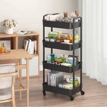NetHong 3/4 Tier Rolling Trolley Cart For Kitchen Storage And Organization, Versatile Utility Cart With Multiple Shelves, Perfect For Home, Office, Or Event Use, Stylish And Functional Design For Easy Mobility, Ideal For Small Spaces, Modern Kitchen Decor, Enhance Your Cooking Experience With This Practical Storage Solution - Black - View 3