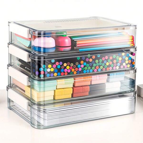 1pc Transparent Plastic Storage Box With Safety Lock Lid, A4 Paper File Organizer For Office And Classroom, Durable PET Material, Clear Design For Good Visibility, Stackable And Space-Saving, Suitable For Documents, Magazines, Crafts And Art Supplies