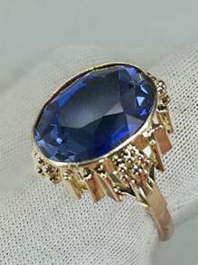 1 pieza Anillo de metal dorado vintage personalizado con gema falsa geométrica de moda, adecuado para combinar con atuendos y accesorios diarios, así como para fiestas o eventos