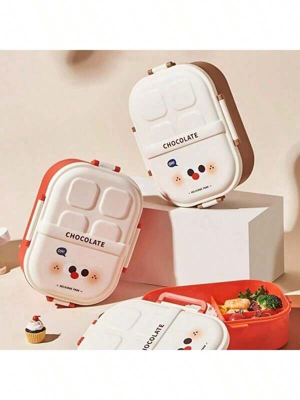 1pc Cute Children's Bento Lunch Box, Large Capacity With Compartments, Leak-Proof Portable Lunch Container, PP Material,School Supplies