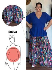 Enliva Jolene.Mendez Plus Size Full-Print Elastic Waisted Tie Super Wide-Leg Pants Beach, For Apple Rounded Body Shape