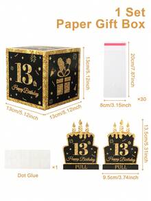 1 套生日快乐现金盒，黑金纸拉出式存钱罐，10 岁、11 岁、12 岁、13 岁、14 岁、15 岁、16 岁、17 岁、18 岁、21 岁生日快乐派对惊喜现金礼物，周年装饰现金礼品盒，节日庆祝现金装饰盒，毕业派对装饰，拉出式生日快乐卡和透明袋 - 赠送现金礼物的有趣方式，生日装饰，生日礼物，派对礼物 - 黑金色 - 查看 13