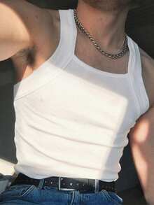 Fashionable Sleeveless Slim Fit Muscle Tank Top For Men - White - View 1