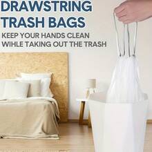 5-Roll 75pcs Thick Portable Garbage Bag Drawstring Closure, Suitable For Use In Homes And Offices, Kitchens, Bathrooms, Bedrooms, Living Rooms, And Toilets. Multi Functional Thickened Disposable Heavy-Duty Drawstring, High-Quality Cleaning Supplies,Trash Bags