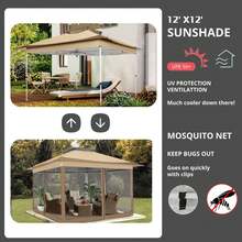 SANOPY Garden Gazebo 3x3 Waterproof Stable Winterproof, 3.65x3.65m Pop Up Gazebo With Mosquito Net, Double Roof Foldable Gazebo, Folding Gazebo With Sandbag For Backyard, Lawn - 棕色 - 查看 3