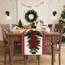 1 Stück Tischfahne mit Mustern von Weihnachtsbaum, Weihnachtsglocke und anderen Weihnachtselementen, hergestellt aus 72 Zoll gestrickter Polyesterfaser, verwendet für Tische bei Feiern, Heim- und Küchendekorationen sowie als Geschenk