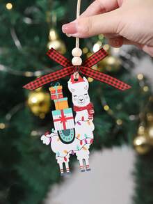 Alpakas mit Geschenken Weihnachtsdekoration, Holz-Hängedekoration für Zuhause, Weihnachtsbaum-Hängedekoration, Dekoration für Zuhause, Büro, Party, Weihnachtsgeschenk-Ornamente, Weihnachtsbaum-Hängedekoration, Weihnachtsdekoration für Zuhause