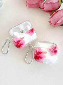Fresh Sweet Pattern Realistic Hibiscus Flower Transparent Earphone Case, Including 1 Earphone Case Buckle, Compatible With AirPods Case, Headphones, AirPods Pro (2nd Gen), AirPods 3, AirPods Pro, AirPods 1/2, AirPods 4