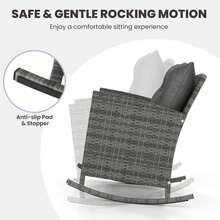 Set Of 3 Wicker Rocking Set Patio W/ Tempered Glass Table & Soft Cushions - Grey - View 3