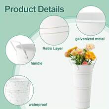 6 Pack Retro Flower Buckets With 1 Flower Scissor For Cut Flowers, For Home Decor And Wedding Table Centerpiece Decorations - 白色 - 查看 3