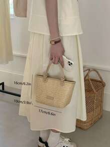 Bolso de paja mini para playa y vacaciones, bolso de hombro y de cesta tejida con nudo, bolso de compras de vacaciones elegante para damas y niñas