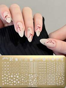 1 件蝴蝶结丝带樱桃指甲印花板蝴蝶结花叶烟花城堡珠宝皇冠指甲饰指甲模板美甲模具工具