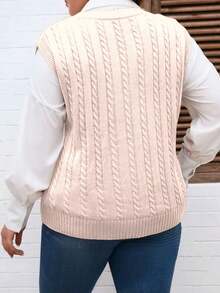 College Style, Braid, V-Neck, Plus Size, Fall And Winter, Valentine's Day Knit Vest - Dusty Pink - View 2