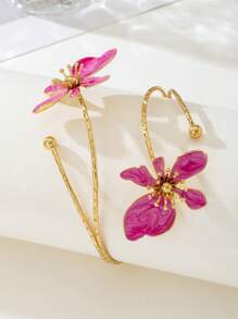 1 pieza Pulsera brazalete abierta con cabezal doble, de aleación de hierro esmaltada con diseño floral, simple y elegante, para el Día de la Madre, fiestas y uso diario