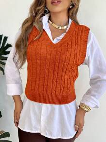 V-Neck Braided Knit Sweater Vest