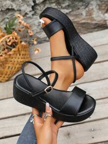 Women's Wedge Heel Thick Sole Bohemian Buckle Casual Holiday Beach Fashion Sandals, Summer