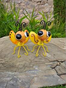 3 pièces Décorations de jardin extérieur en métal en forme d'abeilles, sculptures en fer 3D pour clôture de jardin, décoration murale pour pelouse, cour et pièce