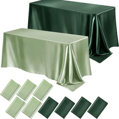 1pc Satin Tablecloth, 145*180cm/145*260cm/145*320cm, Sage Green/Dark Green Solid Color, Satin Surface, Rectangular, Suitable For Weddings, Banquets, Parties, Birthdays, Anniversaries