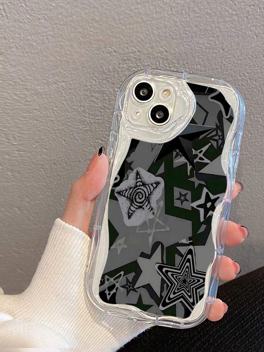 Gothic Star Design Black Phone Case For IPhone 16 Pro/15 Pro Max/13 Plus/14/12/11/XS - Edgy Stylish Shockproof Cover - Cool Alternative Gift - Clear - View 1