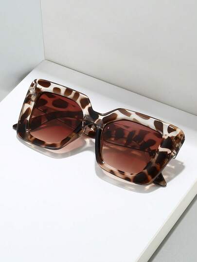 1pc Square Oversized Simple Fashion Women's Eyeglasses Beach Accessories For Women Glasses Shades Leopard Print Basics Fall Winter Women Outfits Clothes Business Casual Gifts Leopard For Summer Beach Vacation,Outdoor,Travel