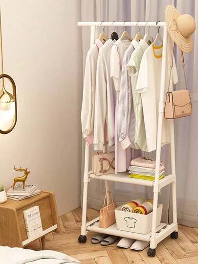 1 szt. Stojący wieszak na ubrania, kompaktowy wieszak na ubrania do sypialni z półkami, wielowarstwowa przestrzeń do przechowywania w salonie, mobilny i wielofunkcyjny wieszak do suszenia wewnątrz i na balkonie