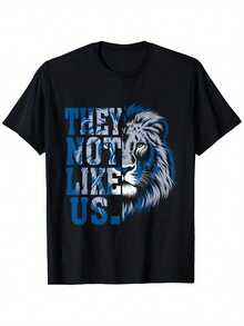 GVF Unisex T-Shirt White Ink Heat Transfer Craft Lion Print Pure Cotton T-Shirt Loose Fit Plus Size 100% Cotton Casual Style Printed Crew Neck Design Daily Comfort T-Shirt Machine Washable Suitable For All Seasons - Black - View 1