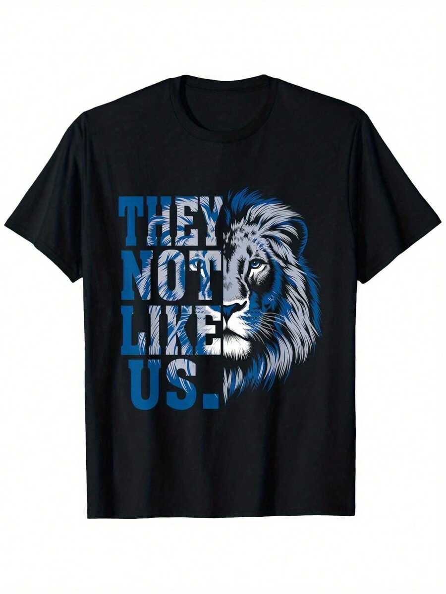 GVF Unisex T-Shirt White Ink Heat Transfer Craft Lion Print Pure Cotton T-Shirt Loose Fit Plus Size 100% Cotton Casual Style Printed Crew Neck Design Daily Comfort T-Shirt Machine Washable Suitable For All Seasons - Black - View 1