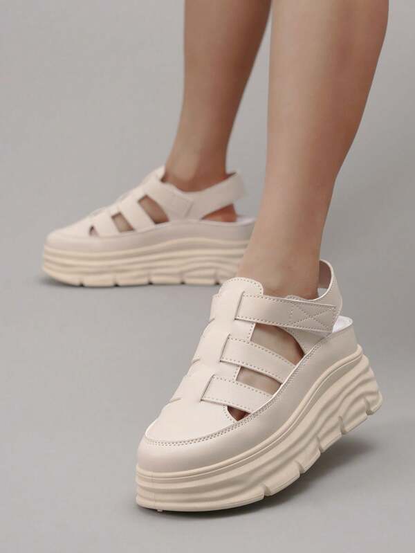 1 par de sandalias casuales transpirables y caladas para mujer, zapatillas deportivas ligeras y durables con plataforma