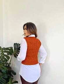 V-Neck Braided Knit Sweater Vest
