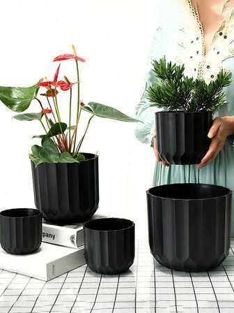 PP Material Matte Finish Ceramic-Look Plastic Flower Pot, Suitable For Artificial Flowers & Succulents