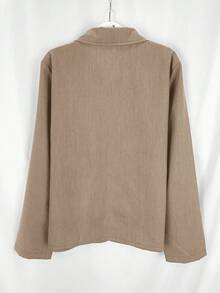 Women's Turn-Down Collar Long Sleeve Button Lightweight Jacket - Khaki - View 2