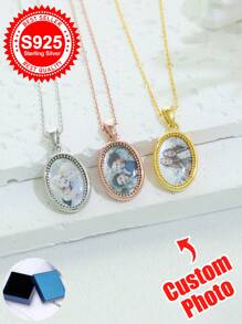 Ovale ketting met foto en geboortebloem van 925 sterlingzilver - perfect voor familie, moeder, oma, geliefde en beste vriendin! Ideaal voor verjaardagen, jubilea of dagelijks gebruik. Deze zorgvuldig vervaardigde ketting van 925 zilver combineert een dierbare foto met een delicate geboortebloem en vormt een betekenisvol en stijlvol sieraad ter ere van speciale relaties.