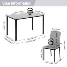 Dining Table Set For 4,Dining Table And Chairs Set Of 4, Modern Dining Table Set Kitchen Furniture, Marble Effect Dining Table Set With 4 PU Leather Dining Chairs, 120CM Dining Room Table Set For Home Kitchen Dining - Grey Table & Grey Chair - View 2