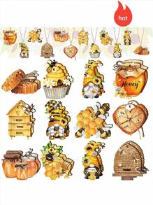 12pcs/24pc/36pc Wooden Bee Decor, Yellow Flower Wooden Hanging Ornaments, Summer Tree Decorations, Sunflower Theme Party Decor; Wooden Flower Decorations Can Be Hung On Christmas Trees, Ceilings, Windows, Doors, Fireplaces, Etc.
